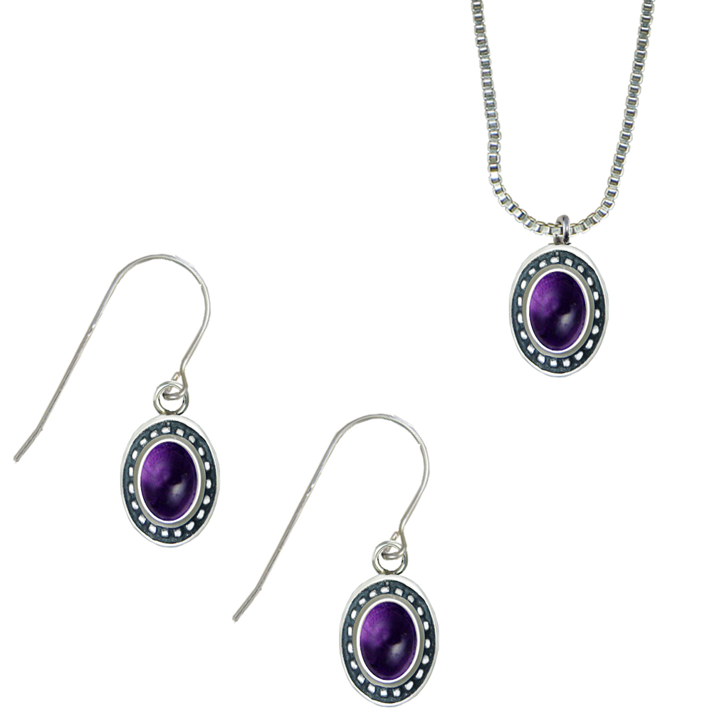 Sterling Silver Petite Necklace Earrings Set Amethyst